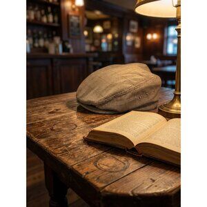 Mens Tweed Flat Cap Newsboy Hat Houndstooth‎ Pattern Brown Size L Classic Style